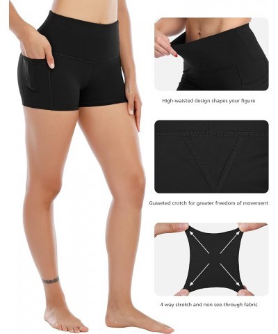 Spandex Shorts for Women with Pockets,Women's High Waisted Yoga Workout Booty Shorts 3 in 5packs - Black/Black/Black/Black/Bl...