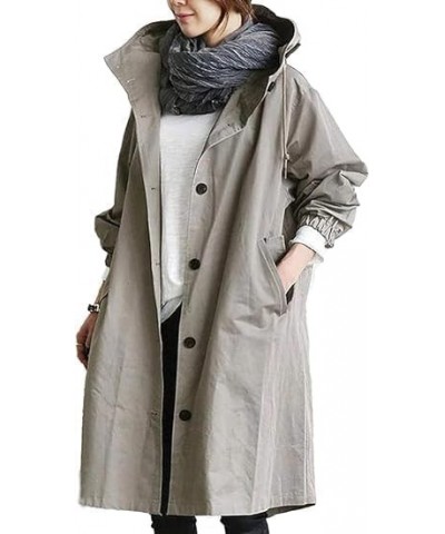 2024 New Hooded Trench Coat,Women's Loose Oversized Single Breasted Long Trench Coat,for Work Travel Light Gray $16.74 Coats