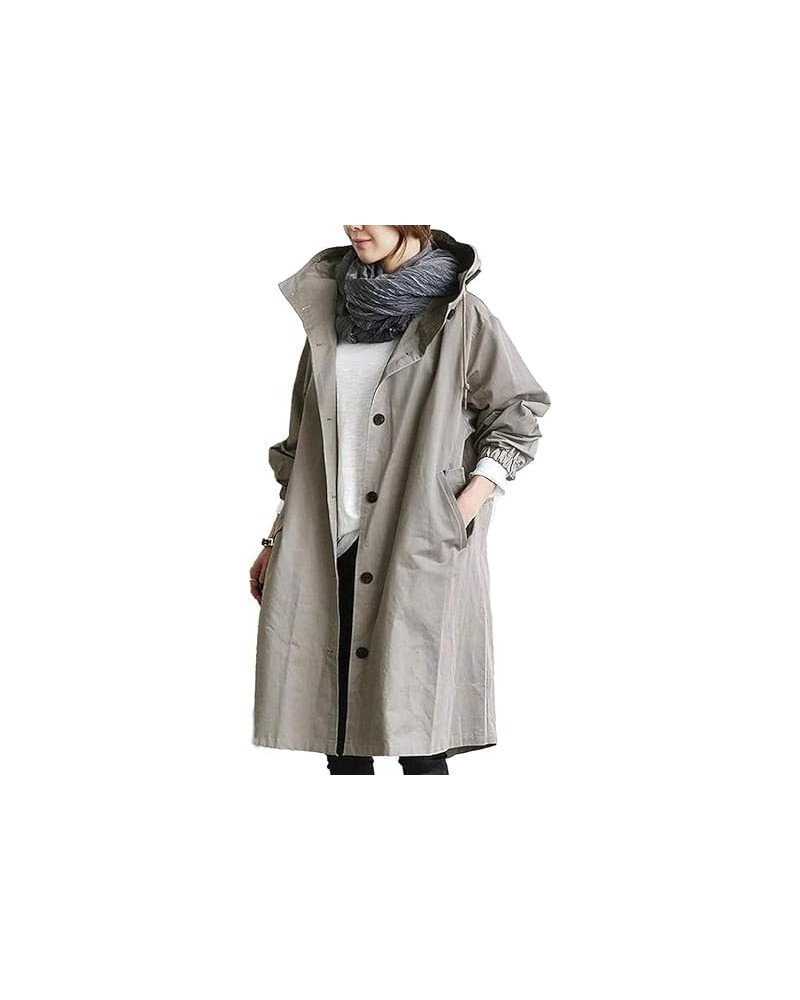 2024 New Hooded Trench Coat,Women's Loose Oversized Single Breasted Long Trench Coat,for Work Travel Light Gray $16.74 Coats