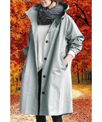 2024 New Hooded Trench Coat,Women's Loose Oversized Single Breasted Long Trench Coat,for Work Travel Light Gray $16.74 Coats