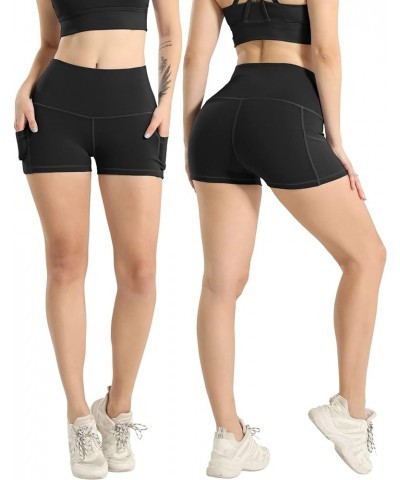 Spandex Shorts for Women with Pockets,Women's High Waisted Yoga Workout Booty Shorts 3 in 5packs - Black/Black/Black/Black/Bl...