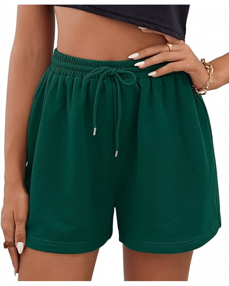 Womens Sweat Shorts Summer Casual Comfy High Waisted Lounge Shorts Drawstring Cotton Shorts with Pockets 2024 02_darkgreen $1...