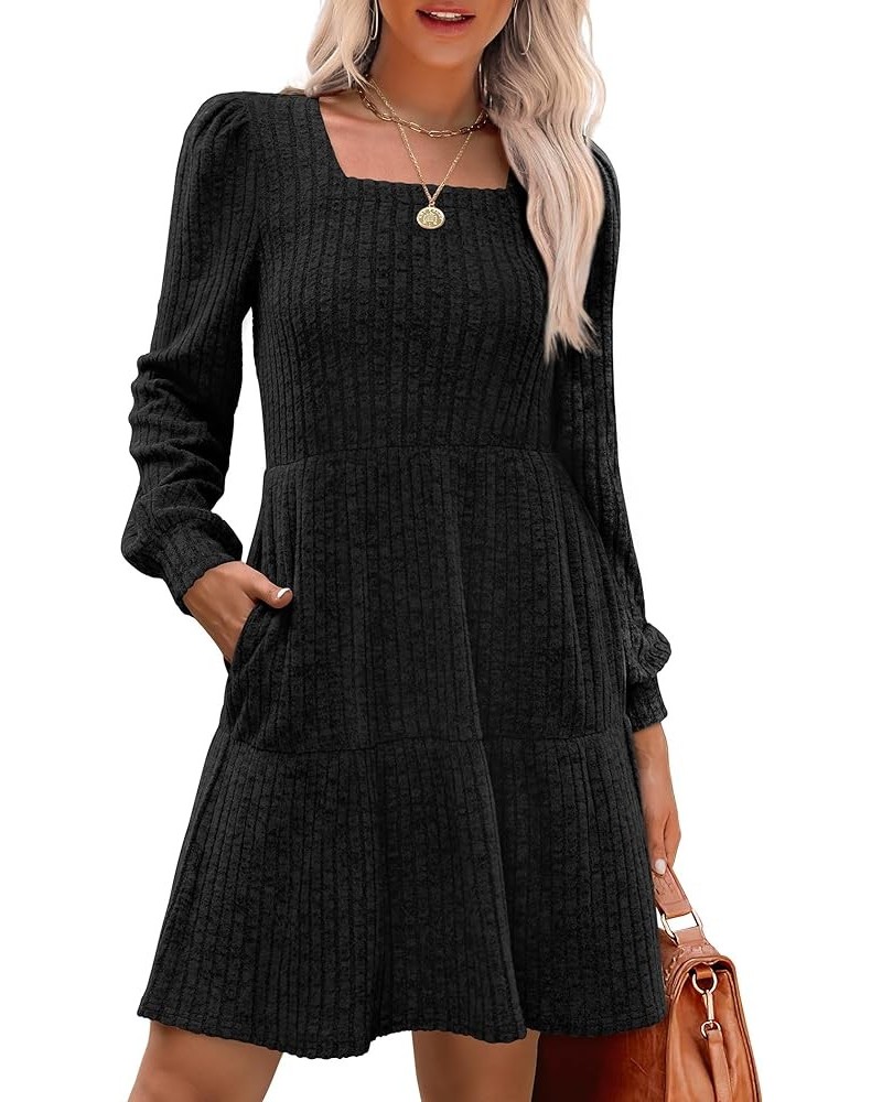 Womens Square Neck Long Sleeve Fall Dresses Casual Babydoll Sweater Dress 00-black $25.07 Dresses