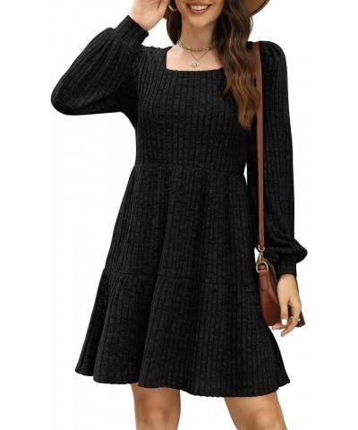 Womens Square Neck Long Sleeve Fall Dresses Casual Babydoll Sweater Dress 00-black $25.07 Dresses