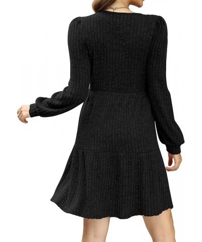 Womens Square Neck Long Sleeve Fall Dresses Casual Babydoll Sweater Dress 00-black $25.07 Dresses