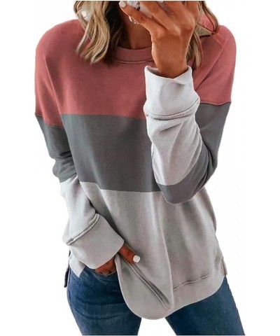 Long Sleeve Tops for Women,Womens Fashion Color Block Printed Round Neck Casual Splice T Shirt Blouse Sweatshirt A01-pink $6....