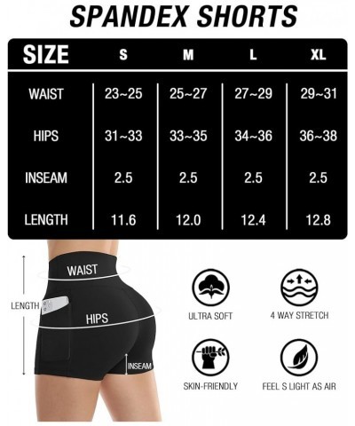 Spandex Shorts for Women with Pockets,Women's High Waisted Yoga Workout Booty Shorts 3 in 5packs - Black/Black/Black/Black/Bl...