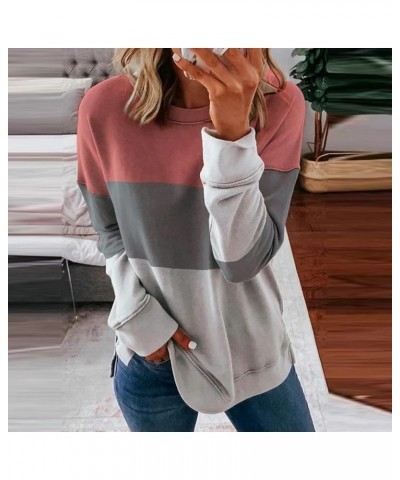 Long Sleeve Tops for Women,Womens Fashion Color Block Printed Round Neck Casual Splice T Shirt Blouse Sweatshirt A01-pink $6....