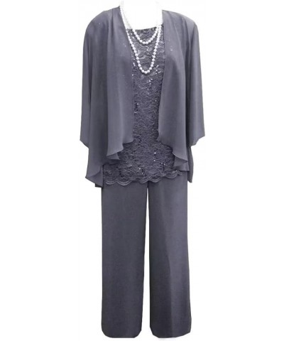 3 Pieces Mother of The Bride Pant Suits Lace Chiffon Formal Wedding Guest Dress with Jacket Charcoal $26.10 Suits