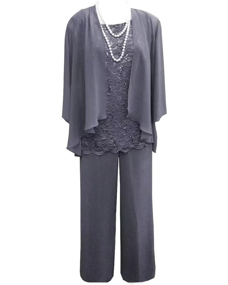 3 Pieces Mother of The Bride Pant Suits Lace Chiffon Formal Wedding Guest Dress with Jacket Charcoal $26.10 Suits