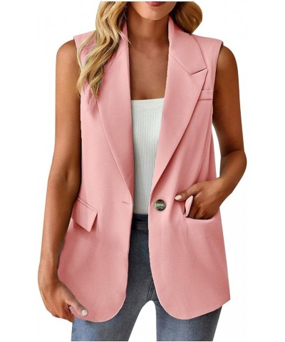 Women Sleeveless Blazer Lapel Lightweight Work Jackets Casual Plain Jacket Vest Open Front Pocket Duster Trench Vests Pink $9...