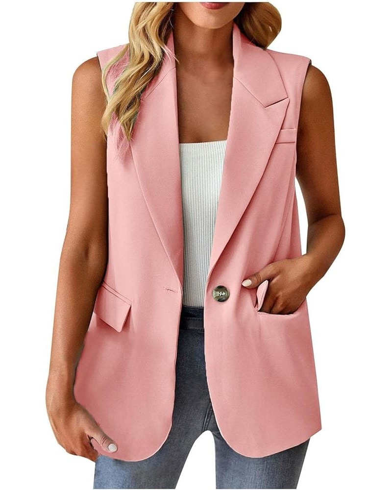 Women Sleeveless Blazer Lapel Lightweight Work Jackets Casual Plain Jacket Vest Open Front Pocket Duster Trench Vests Pink $9...