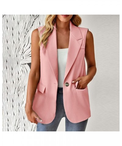 Women Sleeveless Blazer Lapel Lightweight Work Jackets Casual Plain Jacket Vest Open Front Pocket Duster Trench Vests Pink $9...