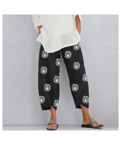 Women's Cotton Linen Capri Pants with Pockets Casual High Waist Wide Leg Trousers Trendy Y2K Pants S-5XL Black Dandelion $14....