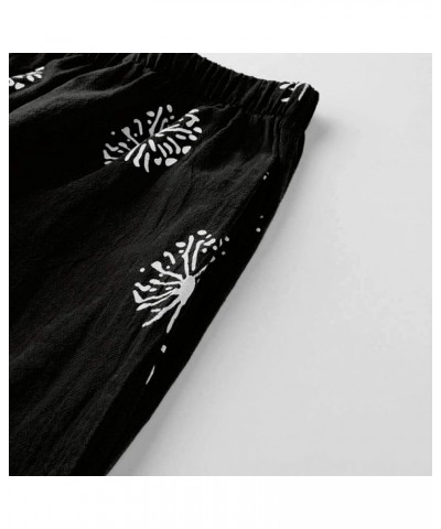 Women's Cotton Linen Capri Pants with Pockets Casual High Waist Wide Leg Trousers Trendy Y2K Pants S-5XL Black Dandelion $14....