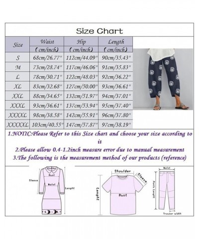 Women's Cotton Linen Capri Pants with Pockets Casual High Waist Wide Leg Trousers Trendy Y2K Pants S-5XL Black Dandelion $14....