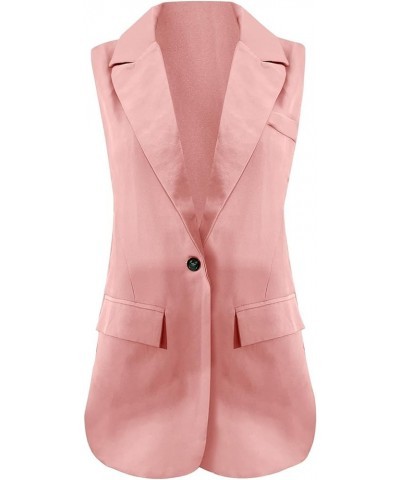 Women Sleeveless Blazer Lapel Lightweight Work Jackets Casual Plain Jacket Vest Open Front Pocket Duster Trench Vests Pink $9...