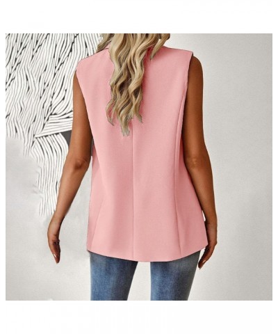 Women Sleeveless Blazer Lapel Lightweight Work Jackets Casual Plain Jacket Vest Open Front Pocket Duster Trench Vests Pink $9...