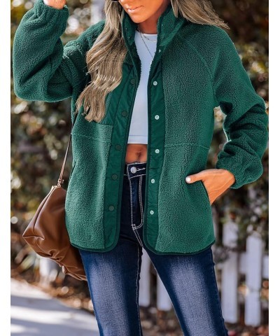 Women's Fall Winter Sherpa Fleece Jacket Casual Long Sleeve Button Down Fuzzy Shacket Outerwear Coat Darkgreen $22.67 Jackets