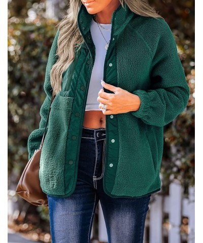 Women's Fall Winter Sherpa Fleece Jacket Casual Long Sleeve Button Down Fuzzy Shacket Outerwear Coat Darkgreen $22.67 Jackets