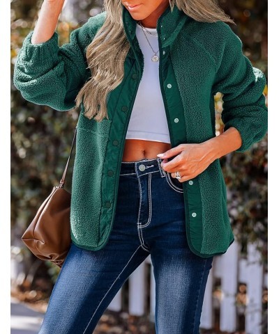 Women's Fall Winter Sherpa Fleece Jacket Casual Long Sleeve Button Down Fuzzy Shacket Outerwear Coat Darkgreen $22.67 Jackets