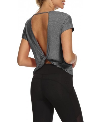 Womens Open Back Workout Tops Loose Short Sleeve Athletic Gym T Shirts Heather Gray $10.58 Activewear