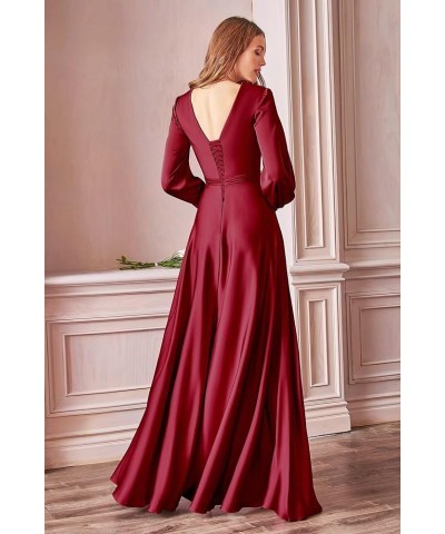 Long Sleeve Bridesmaid Dresses for Women 2024 V Neck Satin Formal Dresses Evening Gown with Slit Emerald Green $30.55 Dresses