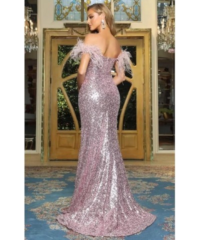 Women's Sequin Mermaid Long Feather Prom Dress 2023 Backless Formal Party Dress Blush Pink $34.40 Dresses