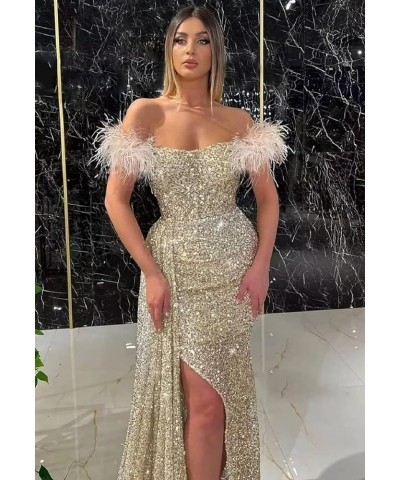 Women's Sequin Mermaid Long Feather Prom Dress 2023 Backless Formal Party Dress Blush Pink $34.40 Dresses