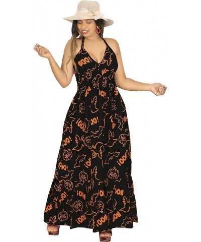 Women's A line Maxi Smocked Top Dress Long Sleeveless Casual Tube Dresses for Women Printed Scary, Black Ghost $14.55 Dresses