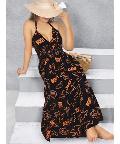 Women's A line Maxi Smocked Top Dress Long Sleeveless Casual Tube Dresses for Women Printed Scary, Black Ghost $14.55 Dresses