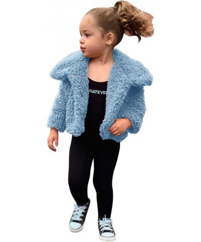 Girls Faux Fur Teddy Cropped Coat Kids Winter Lapel Fleece Button Down Jacket with Pockets Warm Outwear Shearling Fluffy H25-...