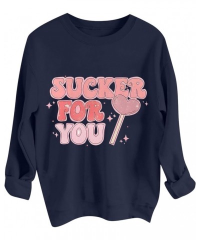 Sweatshirts For Women Valentine's Day Women's Fashion Long Sleeve Printed Pullover Sweatshirt Top Tops For Women 03-navy $9.0...