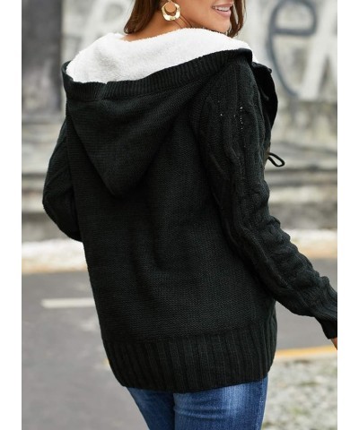 Women Hooded Knit Cardigans Button Cable Sweater Coat K-black $26.55 Sweaters