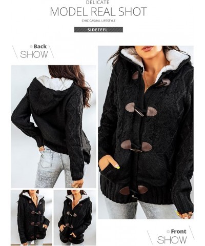 Women Hooded Knit Cardigans Button Cable Sweater Coat K-black $26.55 Sweaters