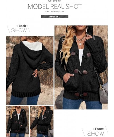 Women Hooded Knit Cardigans Button Cable Sweater Coat K-black $26.55 Sweaters