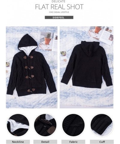 Women Hooded Knit Cardigans Button Cable Sweater Coat K-black $26.55 Sweaters