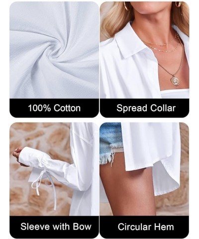 Women's Oversized Button Down Shirt Long Sleeve with Bow Solid Casual Loose Blouse Tops White $18.40 Blouses