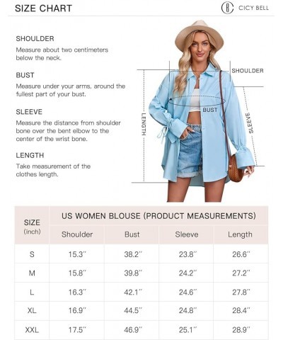 Women's Oversized Button Down Shirt Long Sleeve with Bow Solid Casual Loose Blouse Tops White $18.40 Blouses