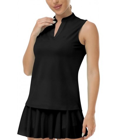 Women's Sleeveless Golf Polo Tennis Shirt Sport T-Shirt V-Neck Athletic Tops Active Tee Black $14.74 Shirts