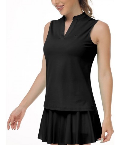 Women's Sleeveless Golf Polo Tennis Shirt Sport T-Shirt V-Neck Athletic Tops Active Tee Black $14.74 Shirts