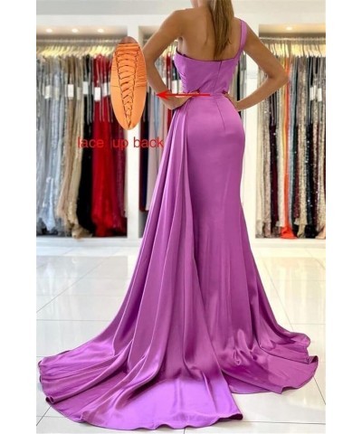 Women's One Shoulder Bridesmaid Dresses Long with Slit Pleats Satin Mermaid Formal Wedding Party Gowns Fuchsia $33.79 Dresses