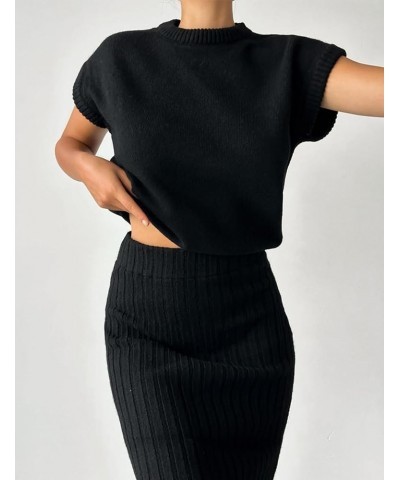 Women's 2 Piece Sweater Sets Outfits Knit Vest Pullover Bodycon Maxi Skirts Loungewear Black $18.45 Sweaters