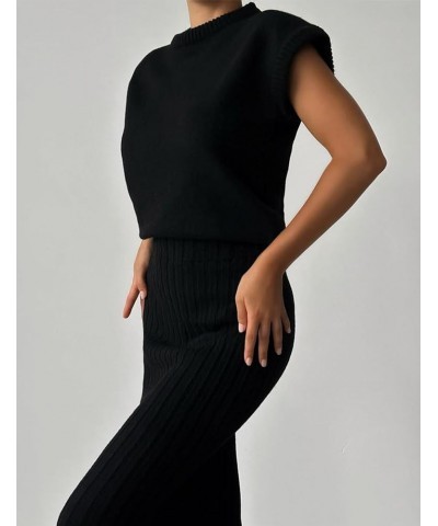 Women's 2 Piece Sweater Sets Outfits Knit Vest Pullover Bodycon Maxi Skirts Loungewear Black $18.45 Sweaters