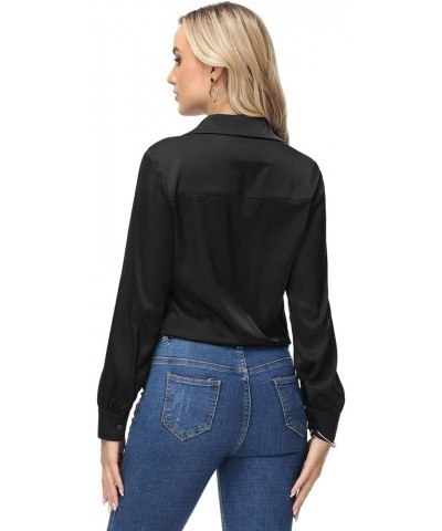 Women Bow Tie Neck Office Blouse Button Down Long Sleeve Bodysuit Blouse Top Black-satin $17.02 Blouses