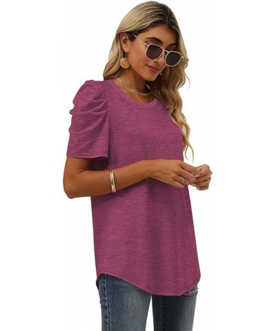 Womens Tunic Tops Puff Sleeve Casual V Neck Long Sleeve Shirts Solid Color S-2XL 06b-fuchsia $10.00 Tops