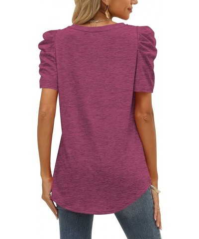 Womens Tunic Tops Puff Sleeve Casual V Neck Long Sleeve Shirts Solid Color S-2XL 06b-fuchsia $10.00 Tops