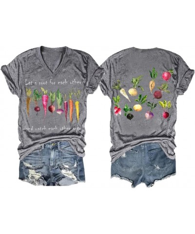 Let's Root for Each Other Shirt Fun Graphic Tee Gift V Neck Casual Tops Grey $12.37 T-Shirts