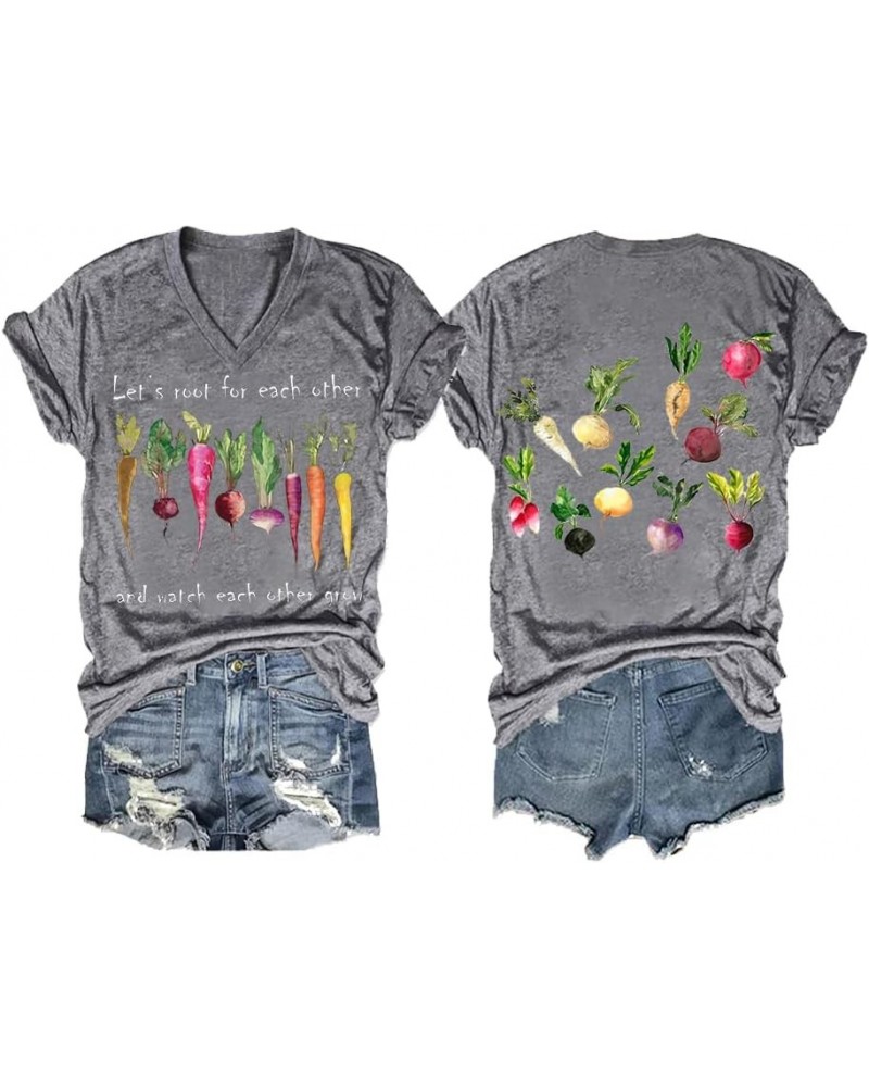 Let's Root for Each Other Shirt Fun Graphic Tee Gift V Neck Casual Tops Grey $12.37 T-Shirts