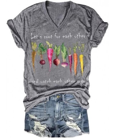 Let's Root for Each Other Shirt Fun Graphic Tee Gift V Neck Casual Tops Grey $12.37 T-Shirts